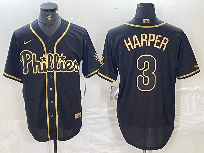 Men's Philadelphia Phillies Bryce Harper #3 Black Stitched Jersey